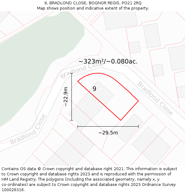 9, BRADLOND CLOSE, BOGNOR REGIS, PO21 2RQ: Plot and title map