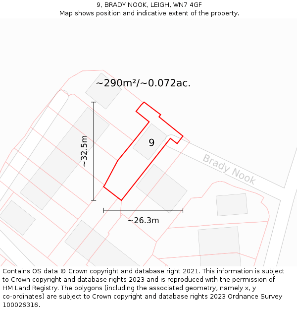 9, BRADY NOOK, LEIGH, WN7 4GF: Plot and title map