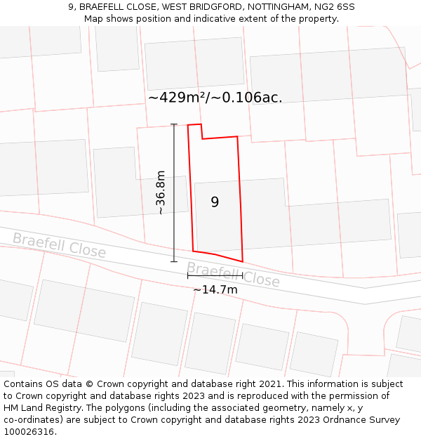 9, BRAEFELL CLOSE, WEST BRIDGFORD, NOTTINGHAM, NG2 6SS: Plot and title map