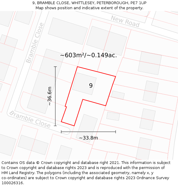 9, BRAMBLE CLOSE, WHITTLESEY, PETERBOROUGH, PE7 1UP: Plot and title map