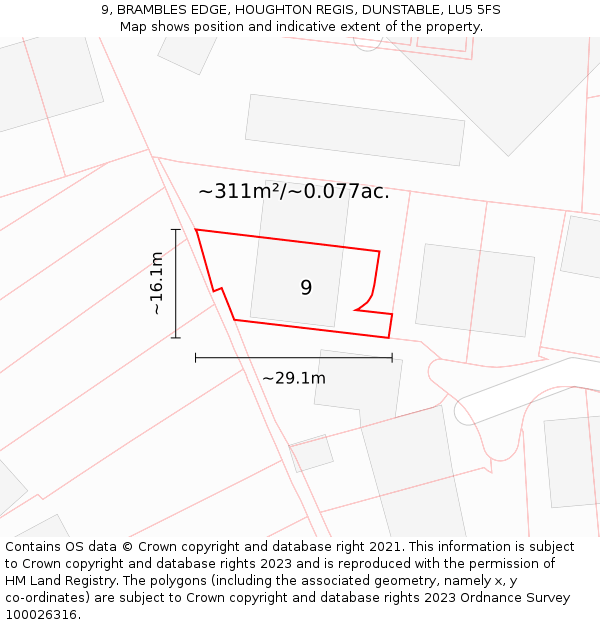 9, BRAMBLES EDGE, HOUGHTON REGIS, DUNSTABLE, LU5 5FS: Plot and title map