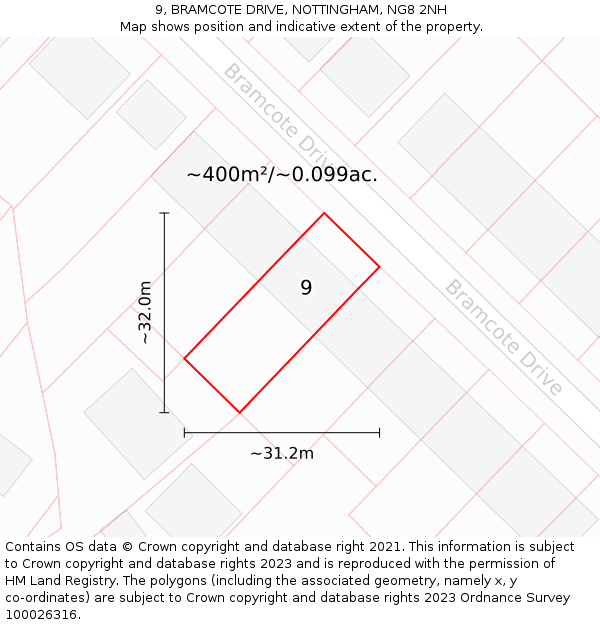 9, BRAMCOTE DRIVE, NOTTINGHAM, NG8 2NH: Plot and title map