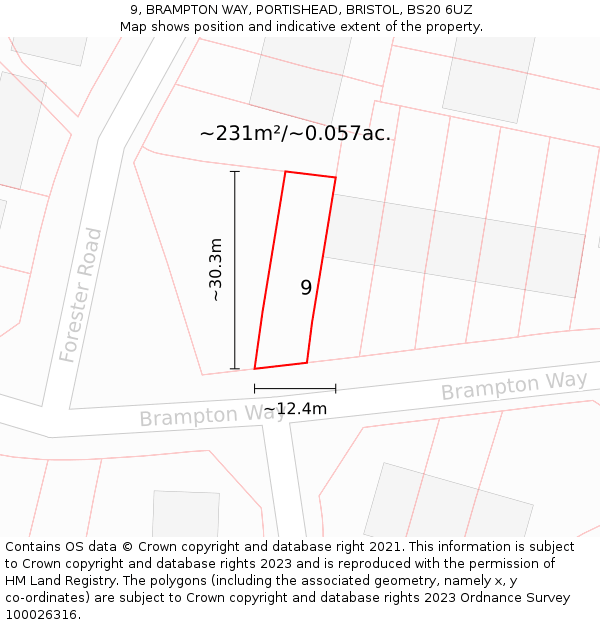 9, BRAMPTON WAY, PORTISHEAD, BRISTOL, BS20 6UZ: Plot and title map