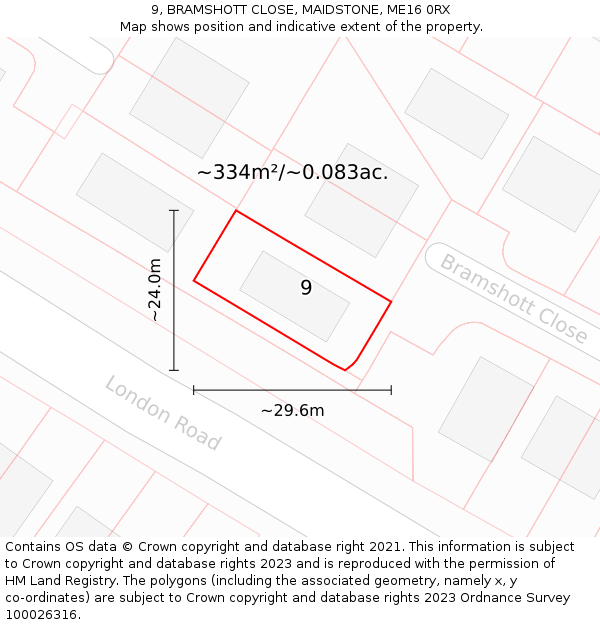9, BRAMSHOTT CLOSE, MAIDSTONE, ME16 0RX: Plot and title map