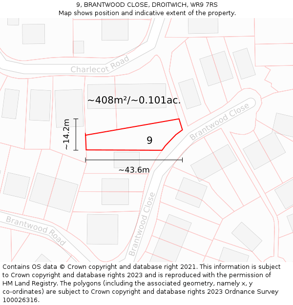 9, BRANTWOOD CLOSE, DROITWICH, WR9 7RS: Plot and title map