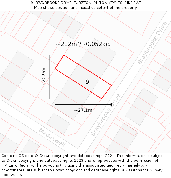 9, BRAYBROOKE DRIVE, FURZTON, MILTON KEYNES, MK4 1AE: Plot and title map