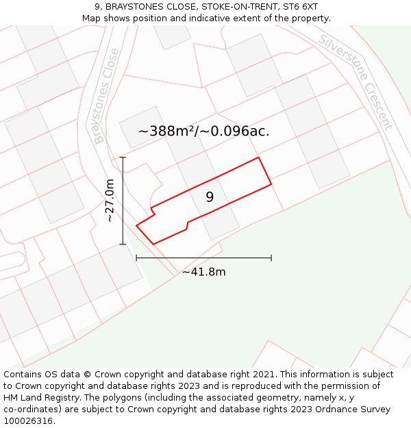 9, BRAYSTONES CLOSE, STOKE-ON-TRENT, ST6 6XT: Plot and title map