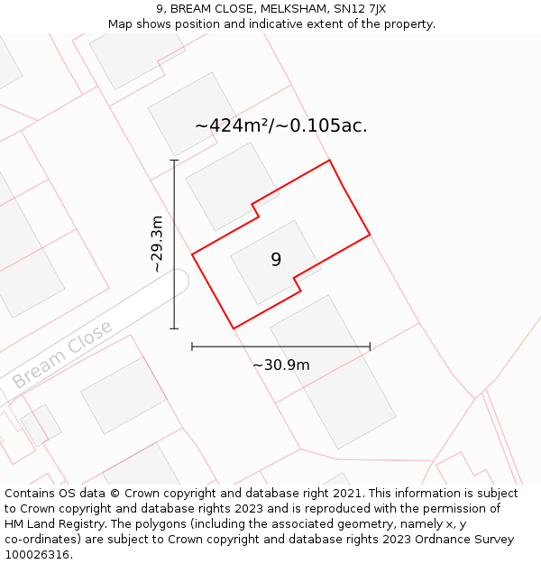 9, BREAM CLOSE, MELKSHAM, SN12 7JX: Plot and title map