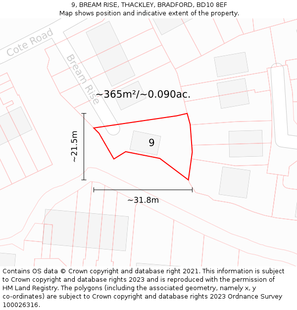 9, BREAM RISE, THACKLEY, BRADFORD, BD10 8EF: Plot and title map