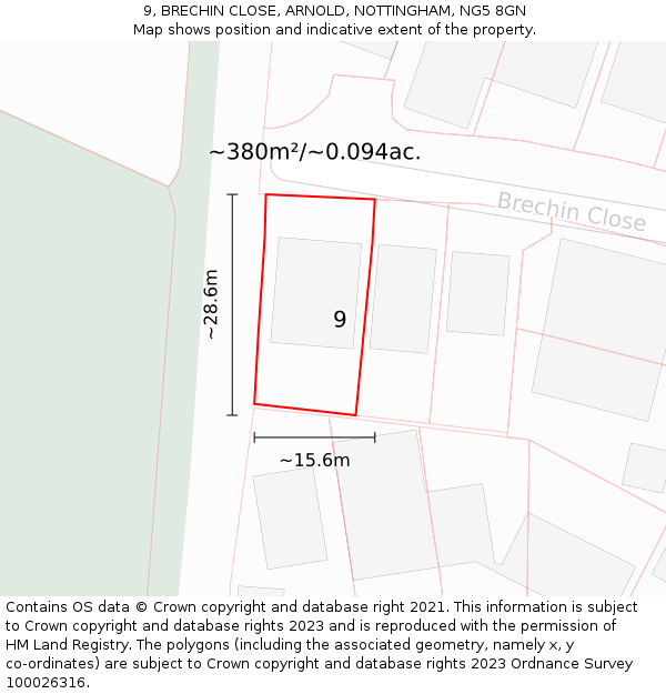 9, BRECHIN CLOSE, ARNOLD, NOTTINGHAM, NG5 8GN: Plot and title map