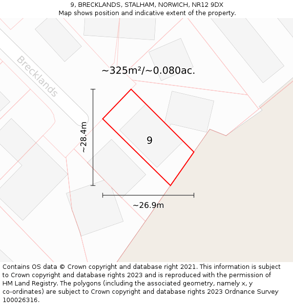 9, BRECKLANDS, STALHAM, NORWICH, NR12 9DX: Plot and title map