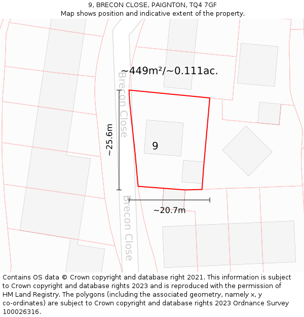 9, BRECON CLOSE, PAIGNTON, TQ4 7GF: Plot and title map