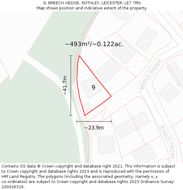 9, BREECH HEDGE, ROTHLEY, LEICESTER, LE7 7RN: Plot and title map