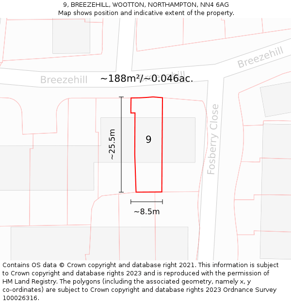 9, BREEZEHILL, WOOTTON, NORTHAMPTON, NN4 6AG: Plot and title map