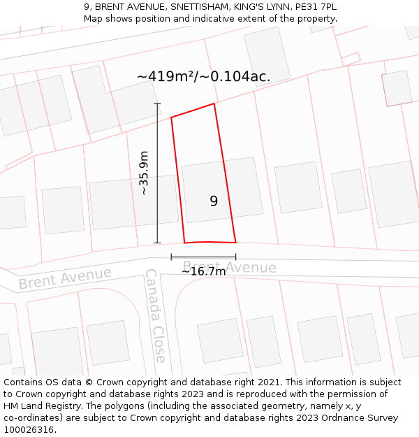 9, BRENT AVENUE, SNETTISHAM, KING'S LYNN, PE31 7PL: Plot and title map