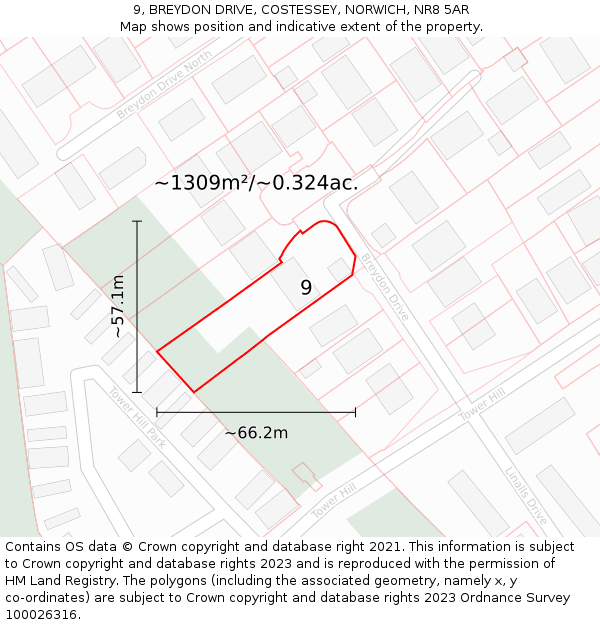 9, BREYDON DRIVE, COSTESSEY, NORWICH, NR8 5AR: Plot and title map