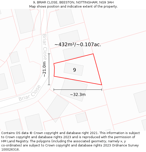 9, BRIAR CLOSE, BEESTON, NOTTINGHAM, NG9 3AH: Plot and title map