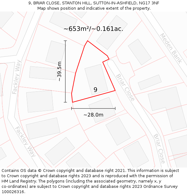 9, BRIAR CLOSE, STANTON HILL, SUTTON-IN-ASHFIELD, NG17 3NF: Plot and title map