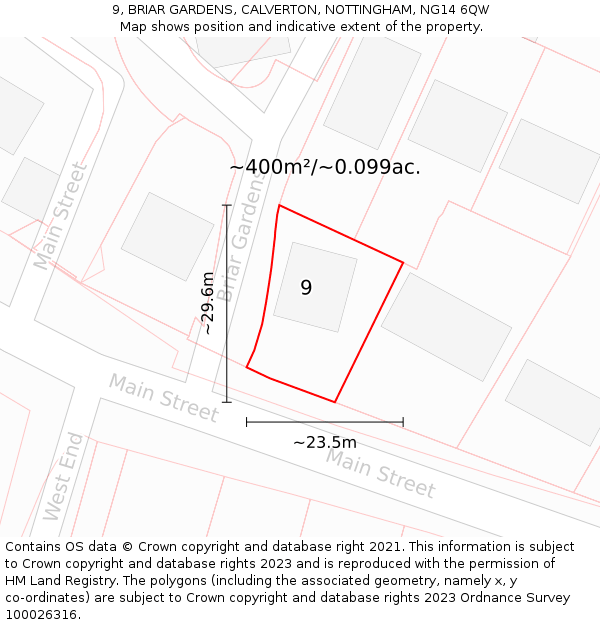 9, BRIAR GARDENS, CALVERTON, NOTTINGHAM, NG14 6QW: Plot and title map