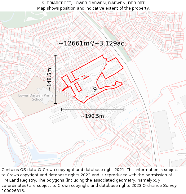 9, BRIARCROFT, LOWER DARWEN, DARWEN, BB3 0RT: Plot and title map