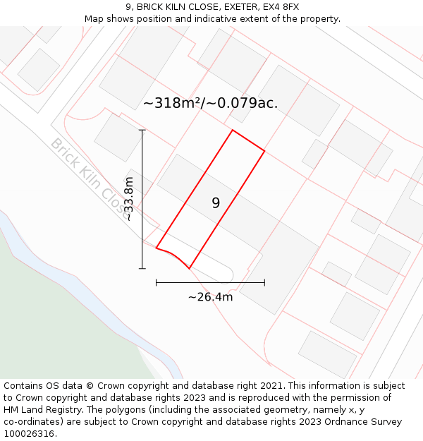 9, BRICK KILN CLOSE, EXETER, EX4 8FX: Plot and title map