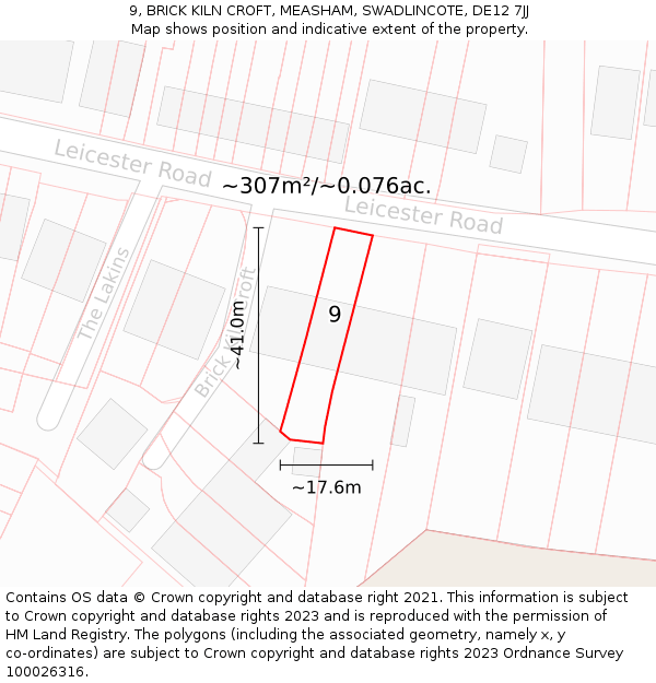 9, BRICK KILN CROFT, MEASHAM, SWADLINCOTE, DE12 7JJ: Plot and title map