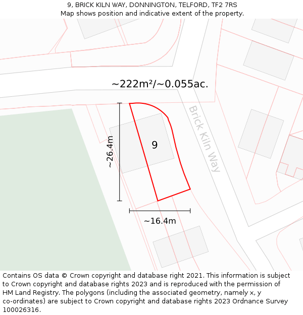 9, BRICK KILN WAY, DONNINGTON, TELFORD, TF2 7RS: Plot and title map