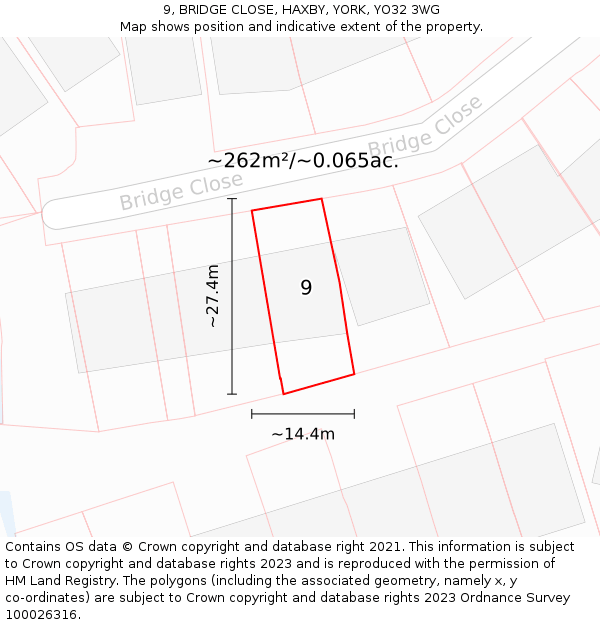 9, BRIDGE CLOSE, HAXBY, YORK, YO32 3WG: Plot and title map