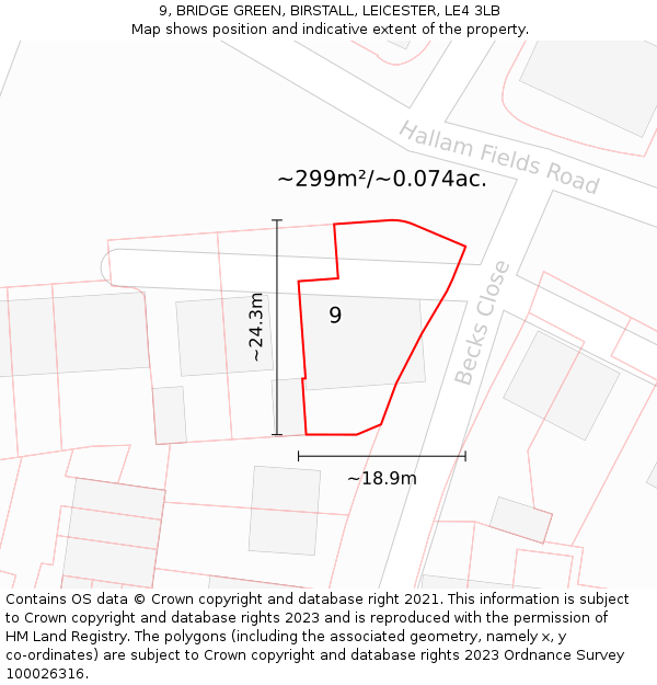 9, BRIDGE GREEN, BIRSTALL, LEICESTER, LE4 3LB: Plot and title map