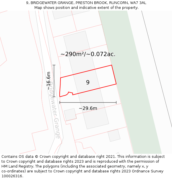 9, BRIDGEWATER GRANGE, PRESTON BROOK, RUNCORN, WA7 3AL: Plot and title map