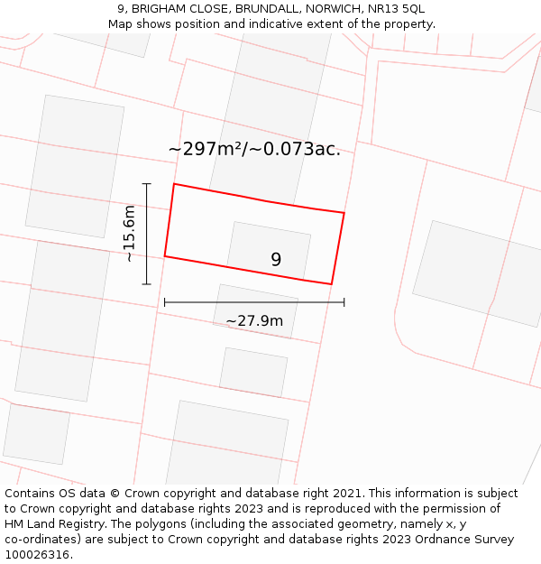 9, BRIGHAM CLOSE, BRUNDALL, NORWICH, NR13 5QL: Plot and title map