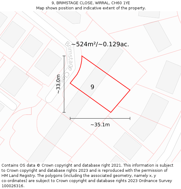 9, BRIMSTAGE CLOSE, WIRRAL, CH60 1YE: Plot and title map