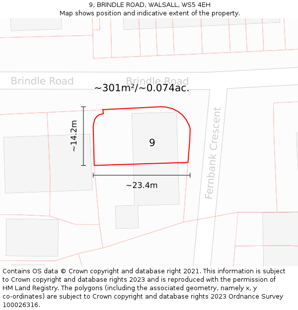 9, BRINDLE ROAD, WALSALL, WS5 4EH: Plot and title map