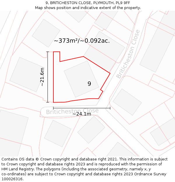 9, BRITICHESTON CLOSE, PLYMOUTH, PL9 9FF: Plot and title map