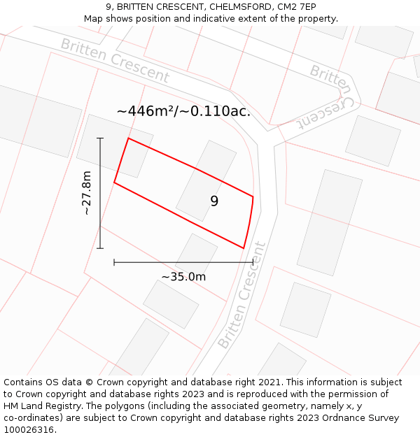 9, BRITTEN CRESCENT, CHELMSFORD, CM2 7EP: Plot and title map