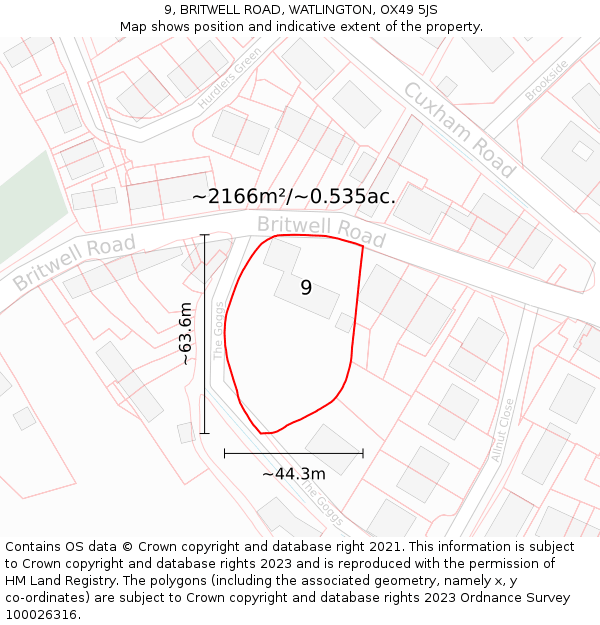 9, BRITWELL ROAD, WATLINGTON, OX49 5JS: Plot and title map