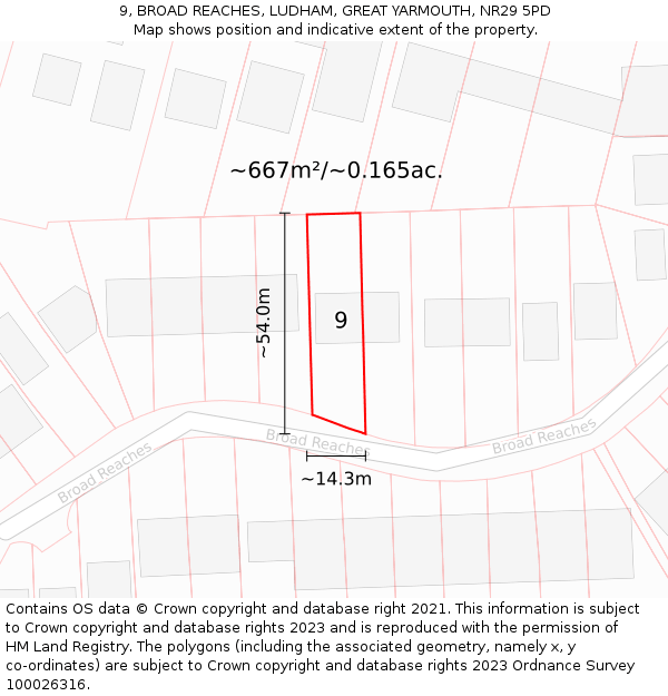 9, BROAD REACHES, LUDHAM, GREAT YARMOUTH, NR29 5PD: Plot and title map