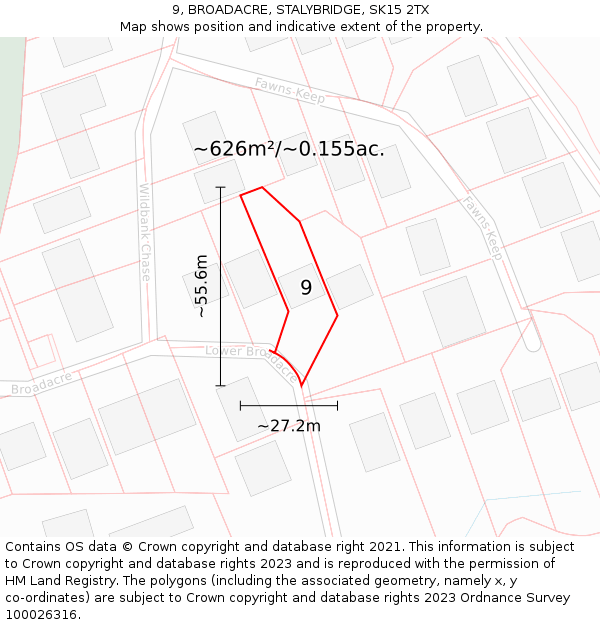 9, BROADACRE, STALYBRIDGE, SK15 2TX: Plot and title map