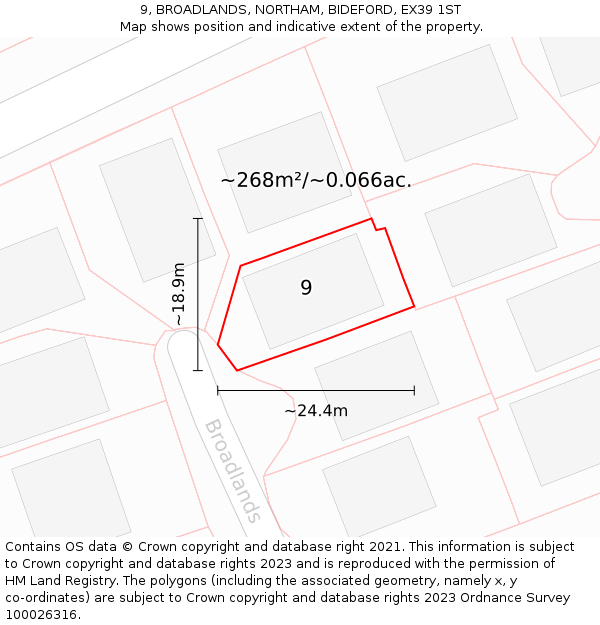 9, BROADLANDS, NORTHAM, BIDEFORD, EX39 1ST: Plot and title map