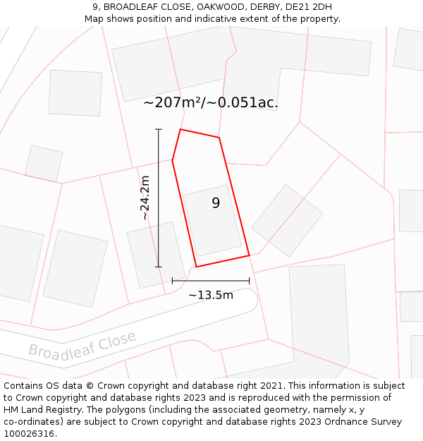 9, BROADLEAF CLOSE, OAKWOOD, DERBY, DE21 2DH: Plot and title map