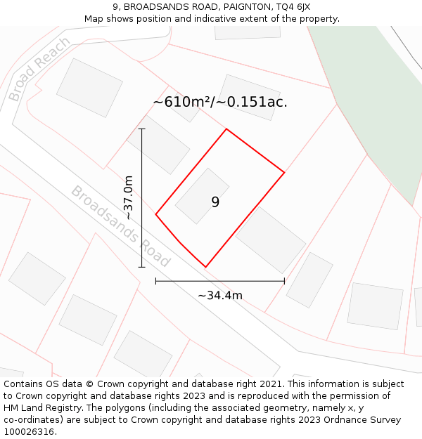 9, BROADSANDS ROAD, PAIGNTON, TQ4 6JX: Plot and title map