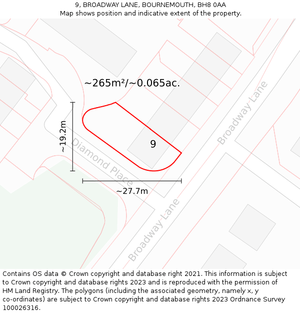 9, BROADWAY LANE, BOURNEMOUTH, BH8 0AA: Plot and title map