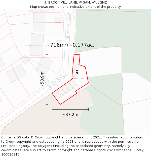 9, BROCK MILL LANE, WIGAN, WN1 2NZ: Plot and title map