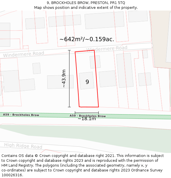 9, BROCKHOLES BROW, PRESTON, PR1 5TQ: Plot and title map