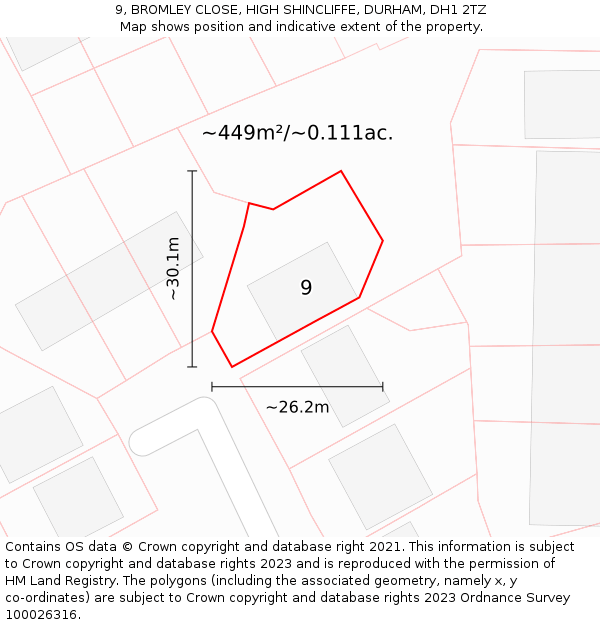 9, BROMLEY CLOSE, HIGH SHINCLIFFE, DURHAM, DH1 2TZ: Plot and title map