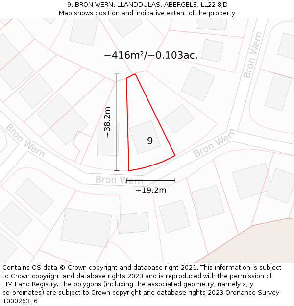 9, BRON WERN, LLANDDULAS, ABERGELE, LL22 8JD: Plot and title map