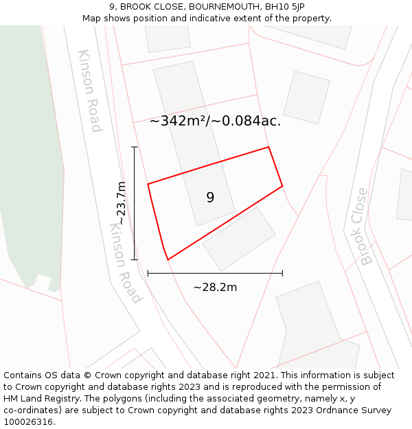 9, BROOK CLOSE, BOURNEMOUTH, BH10 5JP: Plot and title map