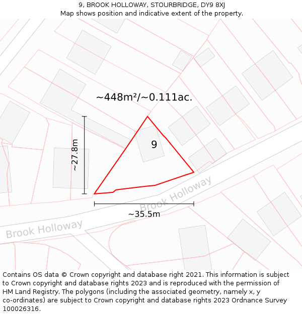 9, BROOK HOLLOWAY, STOURBRIDGE, DY9 8XJ: Plot and title map