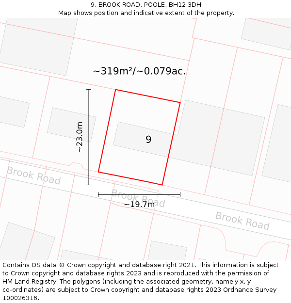 9, BROOK ROAD, POOLE, BH12 3DH: Plot and title map