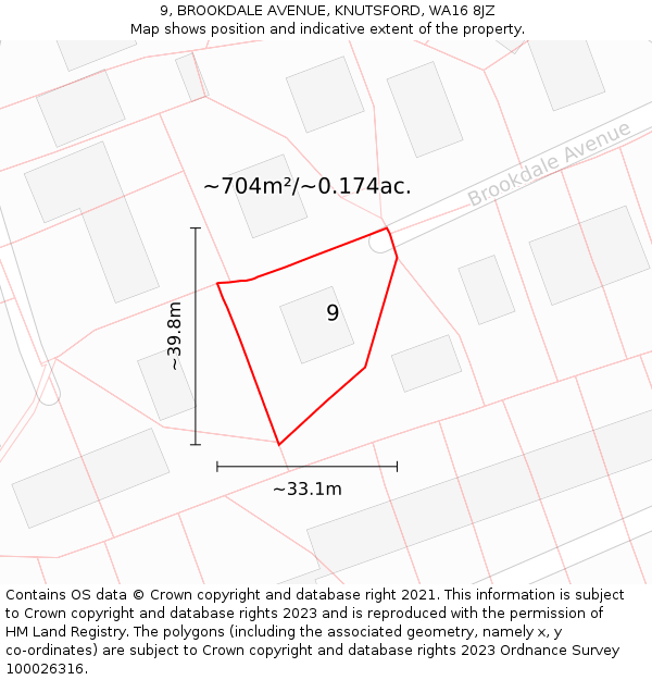 9, BROOKDALE AVENUE, KNUTSFORD, WA16 8JZ: Plot and title map